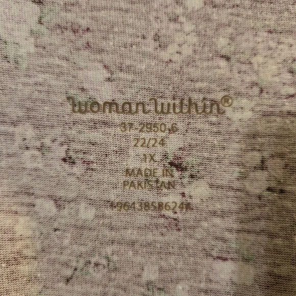 Woman Within Wine Ditsy Floral 3/4 Sleeve Roll Tab Top Pin Tuck Detail 1X 22/24 - Picture 5 of 8